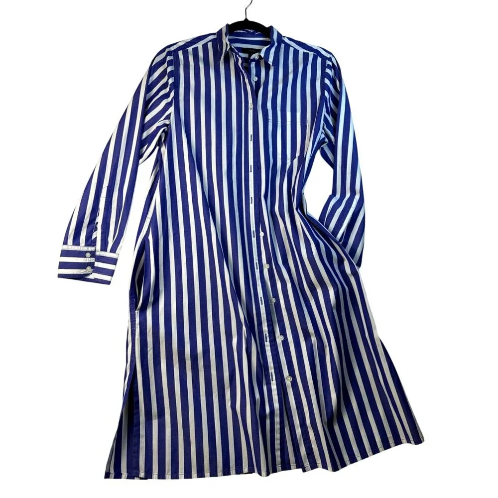J.Crew Blue White Striped Long-Sleeve Button-Down Shirt Dress XS Preppy Oldmoney - Picture 4 of 13